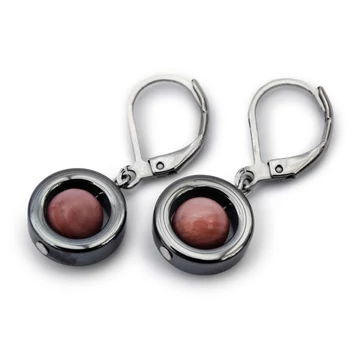 Hematit karika, 6 mm golyós rodonit rózsaszín fülbevaló, 12-30 mm
