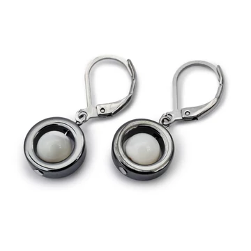 Hematit karika, 6 mm golyós gyöngyház "A" fülbevaló, 12-30 mm