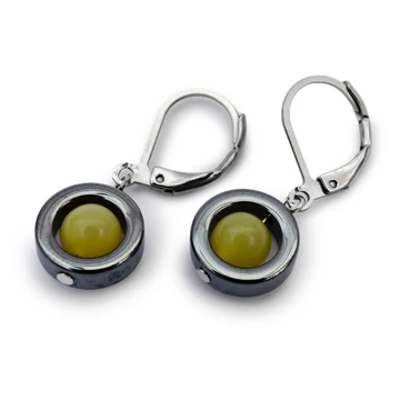 Hematit karika, 6 mm golyós jade fülbevaló, 12-30 mm