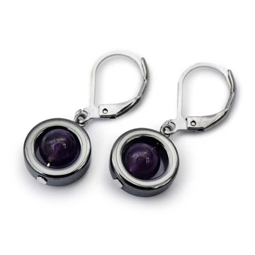Hematit karika, 6 mm golyós ametiszt fülbevaló, 12-30 mm