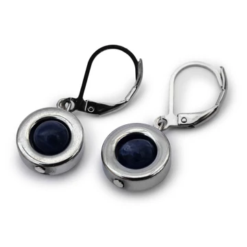 Hematit karika, ezüst, 6 mm golyós szodalit fülbevaló, 12-30 mm