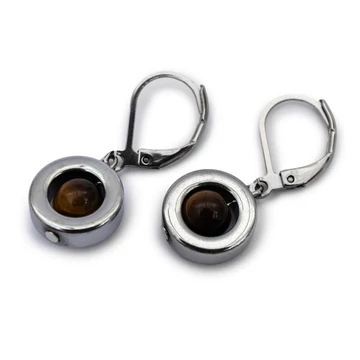 Hematit karika, ezüst, 6 mm golyós tigrisszem fülbevaló, 12-30 mm