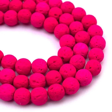 Lávakő (pink) szintetikus golyós szál, 8 mm, kb. 39 cm