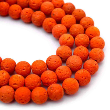 Lávakő (narancs) szintetikus golyós szál, 8 mm, kb. 39 cm