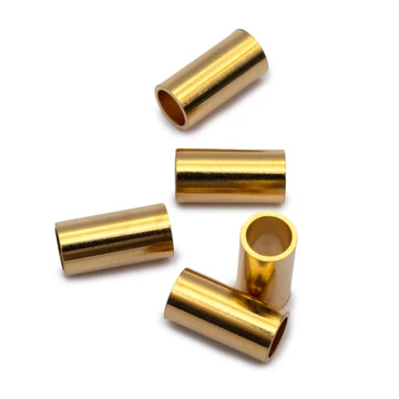 Nemesacél henger, köztes dísz, 24K aranyozott, kb. 10x5 mm, 4 mm furat (5 db)