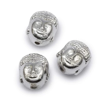 Hematit Buddha fej, ezüst színű köztes dísz (3 db)