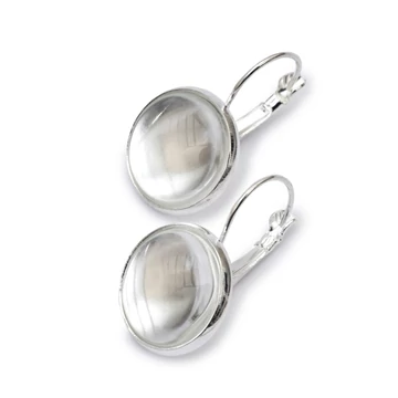 Fülbevaló alap üveg cabochon kővel, kerek, tálca: 14 mm, 1 pár