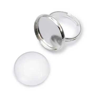 Gyűrű alap üveg cabochon kővel, kerek, állítható, gyűrű: 17 mm, tálca: 18 mm, 1 db