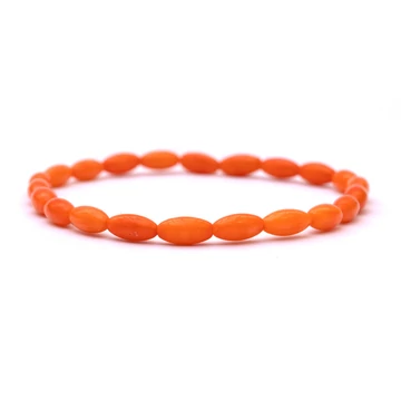 Bambuszkorall gumis ásvány karkötő, rizs, narancssárga, 4 mm, 16 cm