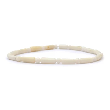 Bambuszkorall női gumis ásvány karkötő, henger és fazettált golyó, fehér, 3,5 mm, 16 cm