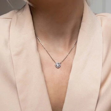 Nemesacél nyaklánc ezüst színű, duplán köves négyzet medállal lánchosszabbítóval, 39+5 cm