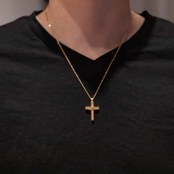 Nemesacél nyaklánc arany színű,  kereszt medállal lánchosszabbítóval, 39+5 cm