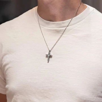 Nemesacél nyaklánc ezüst színű,  kereszt medállal lánchosszabbítóval, 39+5 cm