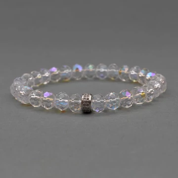 Button, AB színű, 8 mm, kristály, női gumis karkötő, kerek cirkónia köztesdísszel