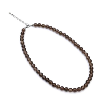 Füstkvarc nyaklánc nemesacél szerelékkel, 8 mm, 40+5 cm