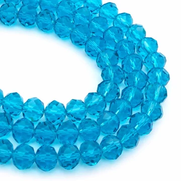 Kristály fazettált button szál, égkék, 10x8 mm, kb. 48 cm, 63-65 szem/szál
