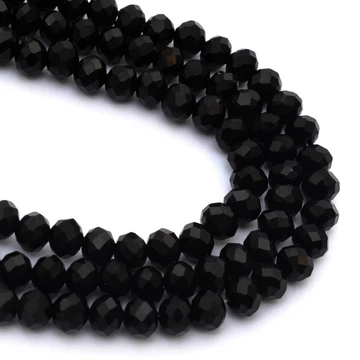 Kristály (fekete) fazettált button szál, 6 mm, kb. 20 cm