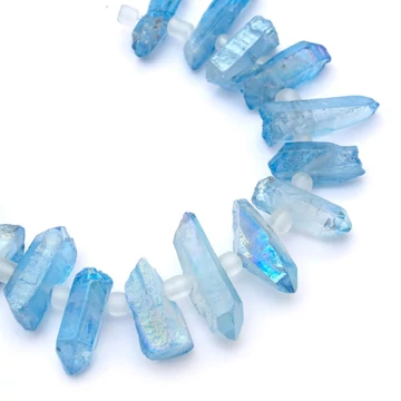 Aurakvarc csúcs szál, színezett, AB, égkék, 20-39x5-12 mm, kb. 10 cm