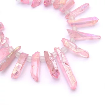 Aurakvarc csúcs szál, színezett, AB, rózsaszín, 20-39x5-12 mm, kb. 10 cm