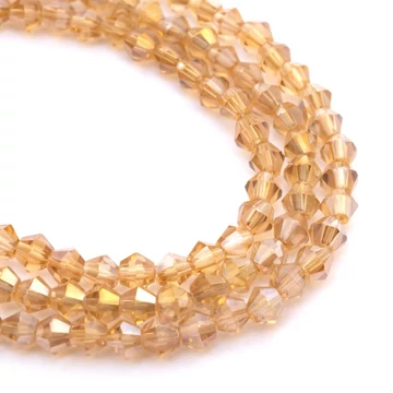 Kristály fazettált bicone szál, aranysárga AB, 4 mm, kb. 35 cm, 92-96 szem/szál