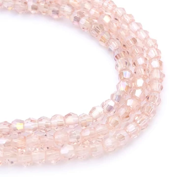 Kristály (rózsaszín AB) fazettált bicone szál, 4 mm, kb. 20 cm