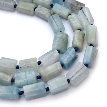 Akvamarin hengeres szál, lapcsiszolt, 8x12 mm, kb. 38 cm