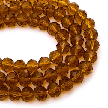 Kristály fazettált button szál, aranysárga, 10x8 mm, kb. 48 cm, 63-65 szem/szál