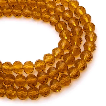 Kristály fazettált button szál, aranysárga, 8x6 mm, kb. 40 cm, 65-68 szem/szál