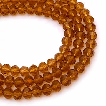 Kristály fazettált button szál, aranysárga, 6x5 mm, kb. 40 cm, 85-88 szem/szál