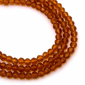 Kristály fazettált button szál, aranysárga, 4x3 mm, kb. 40 cm, 123-127 szem/szál