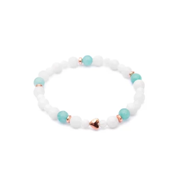 Akvamarin szív, jáde női gumis ásvány karkötő