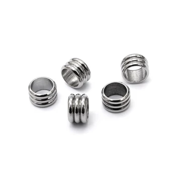 Nemesacél csíkos henger köztes dísz, 8 mm, 6 mm lyuk (5 db)