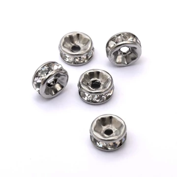 Nemesacél (fehér) strasszos rondella köztes dísz, 6 mm (5 db)
