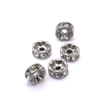 Nemesacél (fehér) strasszos rondella köztes dísz, 8 mm (5 db)