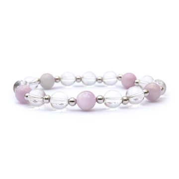 Kunzit és hegyikristály női gumis ásvány karkötő, 8 mm, 16 cm