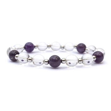 Ametiszt és hegyikristály női gumis ásvány karkötő, 8 mm, 16 cm