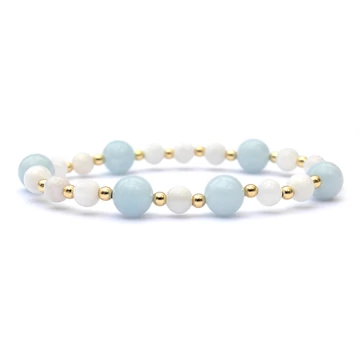 Akvamarin és holdkő női gumis ásvány karkötő, 6-8 mm, 15 cm