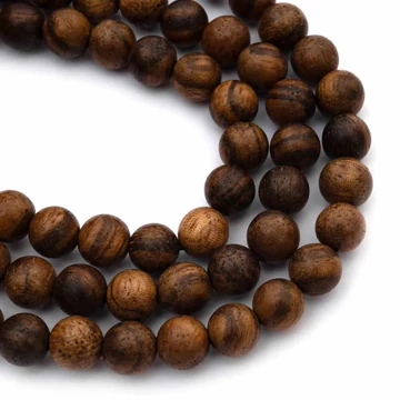 Fa (sötét, mintás) golyós szál, 8 mm, kb. 38 cm