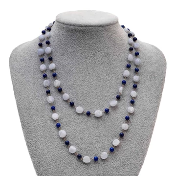 Divatnyaklánc, kalcedon, lápisz, végtelen, kb 98 cm.