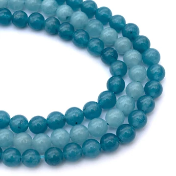 Jáde (akvamarin szín, sötét) festett golyós szál, 8 mm, kb. 39 cm