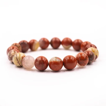 Piros jáspis gumis karkötő, 10 mm