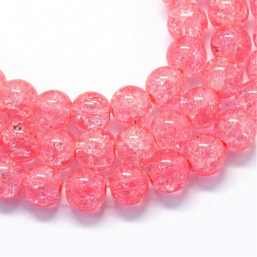 Roppantott kristály (rózsaszín) golyós szál, 8 mm, kb. 39 cm