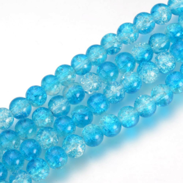 Roppantott kristály (fehér-kék) golyós szál, 8 mm, kb. 39 cm