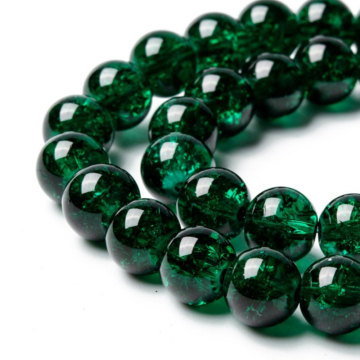 Roppantott kristály (sötét zöld) golyós szál, 8 mm, kb. 39 cm
