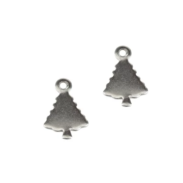 Nemesacél karácsonyfa medál, 14x9 mm (20 db)