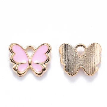 Pink pillangó zománcos medál, 10,5x13 mm (1 db)