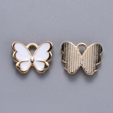 Fehér pillangó zománcos medál, 10,5x13 mm (1 db)