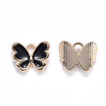 Fekete pillangó zománcos medál, 10,5x13 mm (1 db)