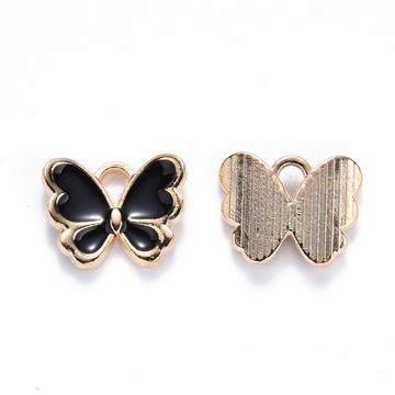 Fekete pillangó zománcos medál, 10,5x13 mm (1 db)