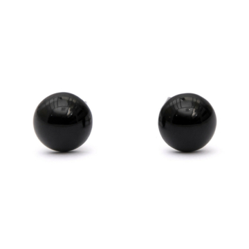 Fekete achát cabochon fülbevaló nemesacél szerelékkel, 8 mm